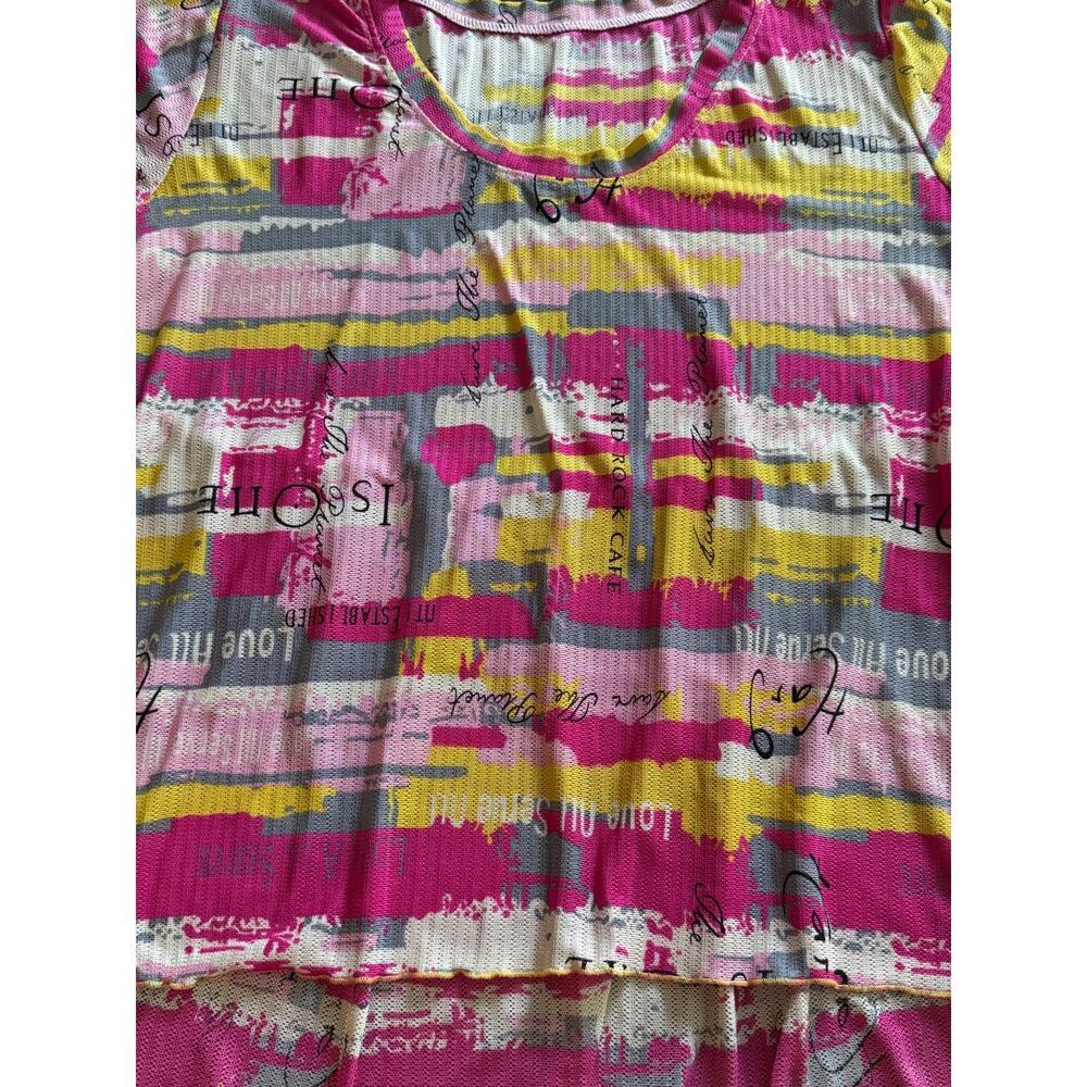 Multi-Color High-Low Hem Short Sleeve Lightweight Colorful Top Yellow Pinks Sz M - Picture 4 of 7